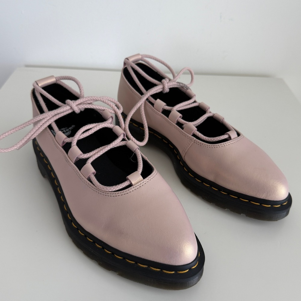 Dr Martens Elphie II Ballet Flats Womens 9 Powder Pink Iridiscent Lace Up Shoes